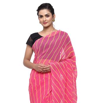 Pink printed faux georgette saree with blouse 3