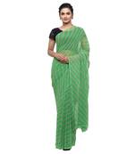 Green printed faux georgette saree with blouse