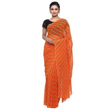 Orange printed faux georgette saree with blouse 1
