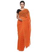 Orange printed faux georgette saree with blouse