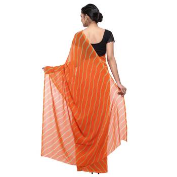Orange printed faux georgette saree with blouse 2