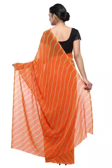 Orange printed faux georgette saree with blouse