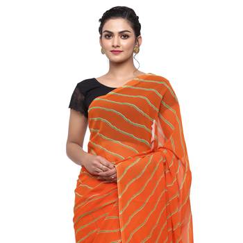 Orange printed faux georgette saree with blouse 3