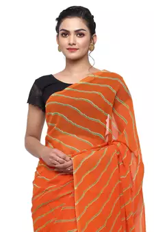 Orange printed faux georgette saree with blouse