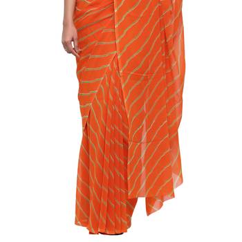 Orange printed faux georgette saree with blouse 4