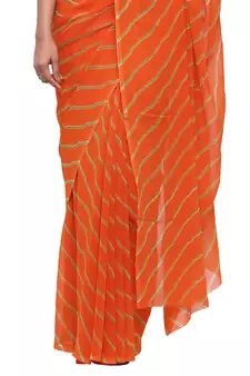 Orange printed faux georgette saree with blouse