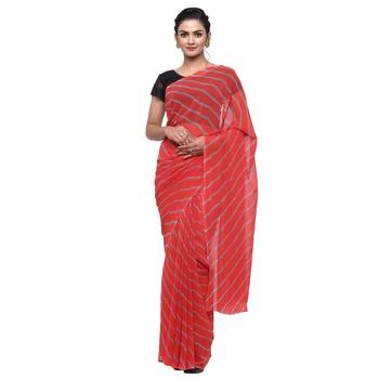 Red printed faux georgette saree with blouse 1
