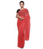 Red printed faux georgette saree with blouse