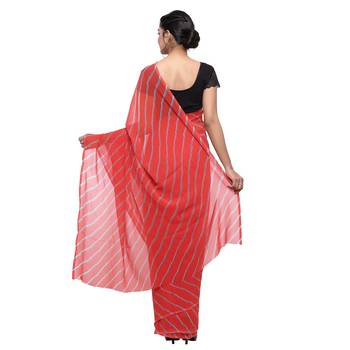 Red printed faux georgette saree with blouse 2