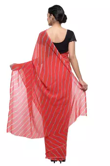 Red printed faux georgette saree with blouse