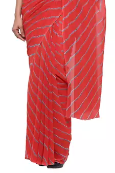 Red printed faux georgette saree with blouse
