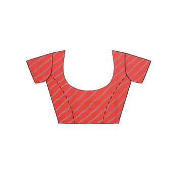 Red printed faux georgette saree with blouse 5