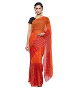 Orange printed faux georgette saree with blouse