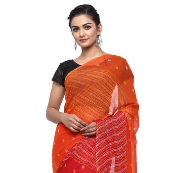 Orange printed faux georgette saree with blouse 3