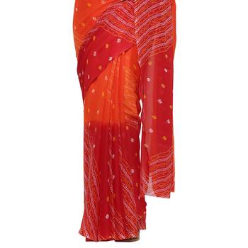 Orange printed faux georgette saree with blouse 4