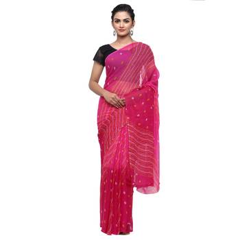 Pink printed faux georgette saree with blouse 1