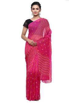 Pink printed faux georgette saree with blouse