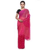 Pink printed faux georgette saree with blouse
