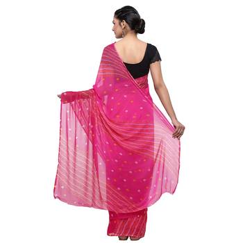 Pink printed faux georgette saree with blouse 2