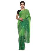 Green printed faux georgette saree with blouse