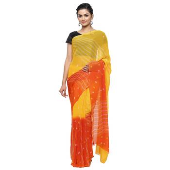 Yellow printed faux georgette saree with blouse 1