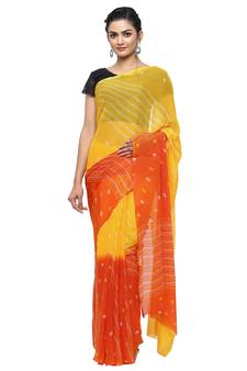 Yellow printed faux georgette saree with blouse