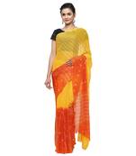 Yellow printed faux georgette saree with blouse