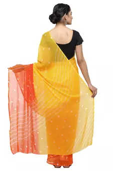 Yellow printed faux georgette saree with blouse