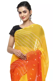 Yellow printed faux georgette saree with blouse