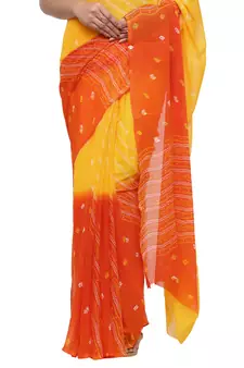Yellow printed faux georgette saree with blouse