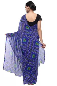 Dark blue printed faux georgette saree with blouse
