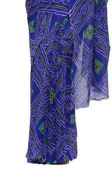 Dark blue printed faux georgette saree with blouse