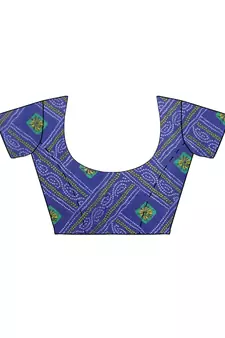 Dark blue printed faux georgette saree with blouse