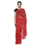 Red printed faux georgette saree with blouse