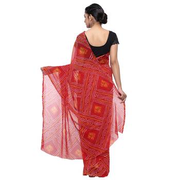 Red printed faux georgette saree with blouse 2