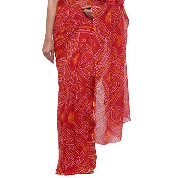 Red printed faux georgette saree with blouse 4