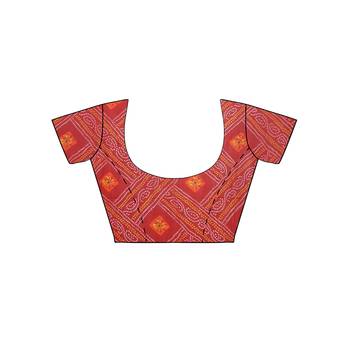 Red printed faux georgette saree with blouse 5