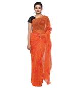 Orange printed faux georgette saree with blouse