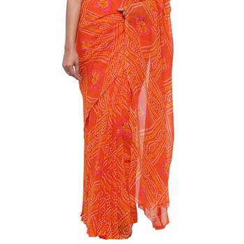Orange printed faux georgette saree with blouse 4