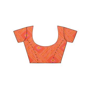 Orange printed faux georgette saree with blouse 5