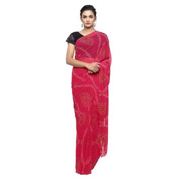 Pink printed faux georgette saree with blouse 1