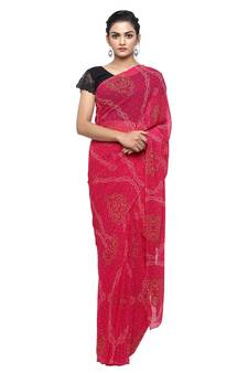 Pink printed faux georgette saree with blouse