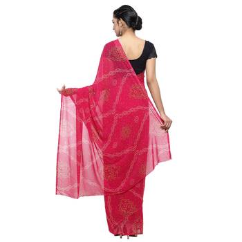 Pink printed faux georgette saree with blouse 2