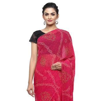 Pink printed faux georgette saree with blouse 3