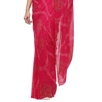 Pink printed faux georgette saree with blouse 4