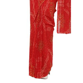 Red printed faux georgette saree with blouse 4