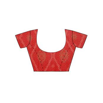 Red printed faux georgette saree with blouse 5
