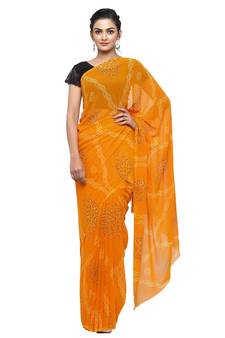 Mustard printed faux georgette saree with blouse