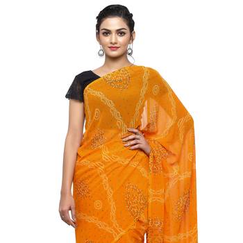 Mustard printed faux georgette saree with blouse 3
