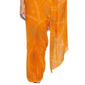 Mustard printed faux georgette saree with blouse 4